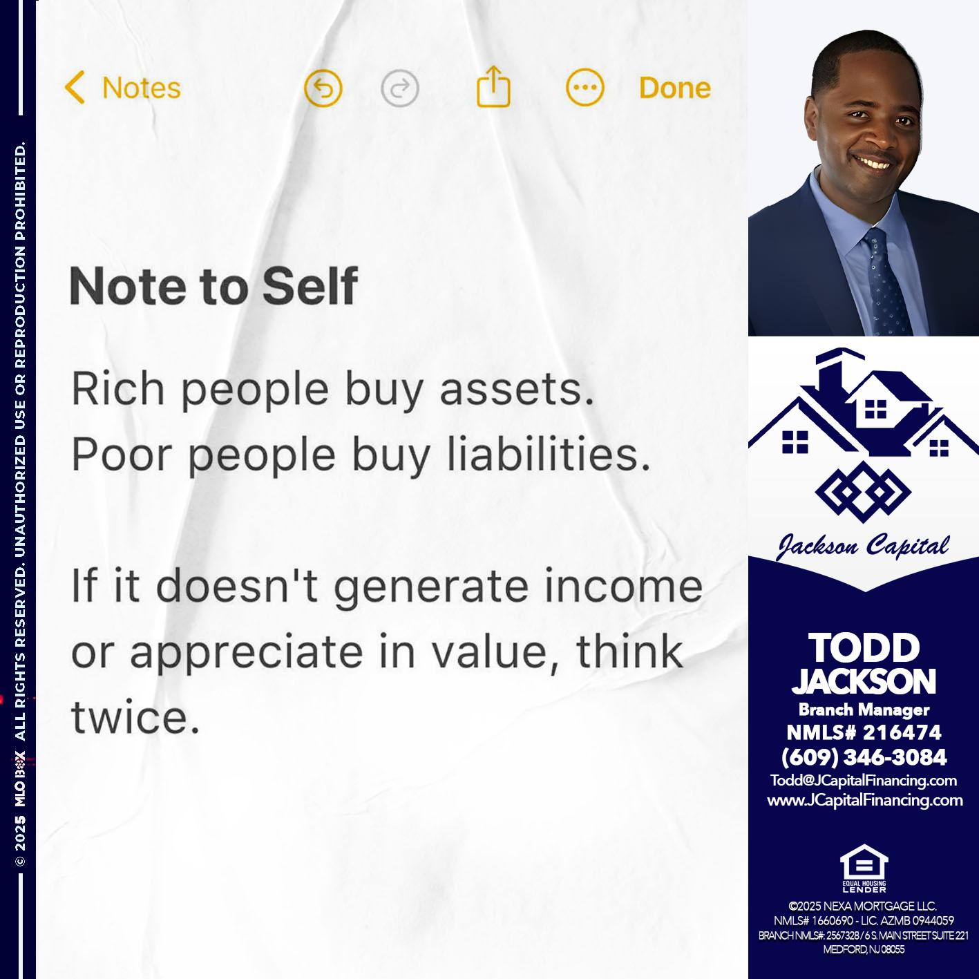 NOTE TO SELF - Jackson Capital -Branch Manager