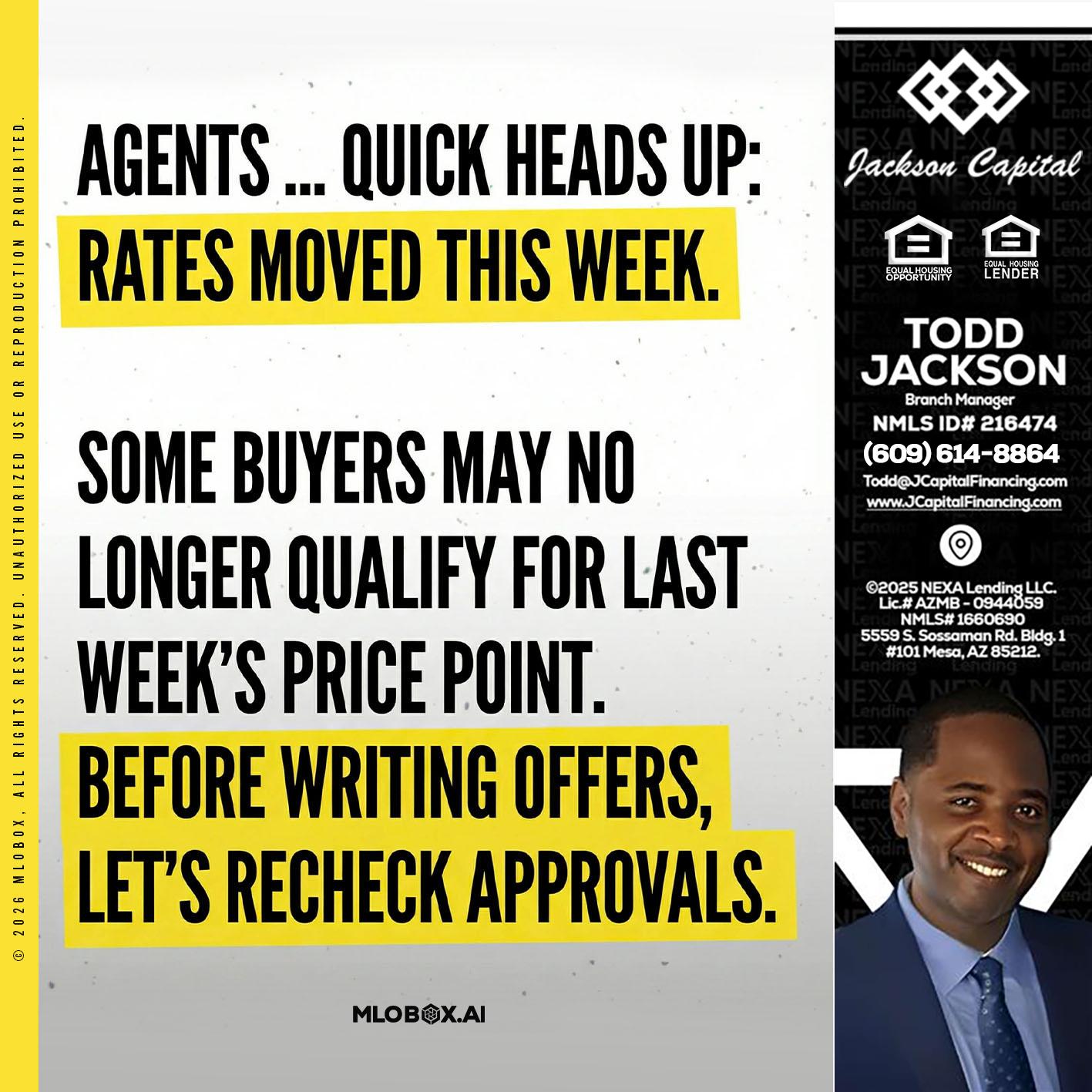 agents quick heads up - Jackson Capital -Branch Manager