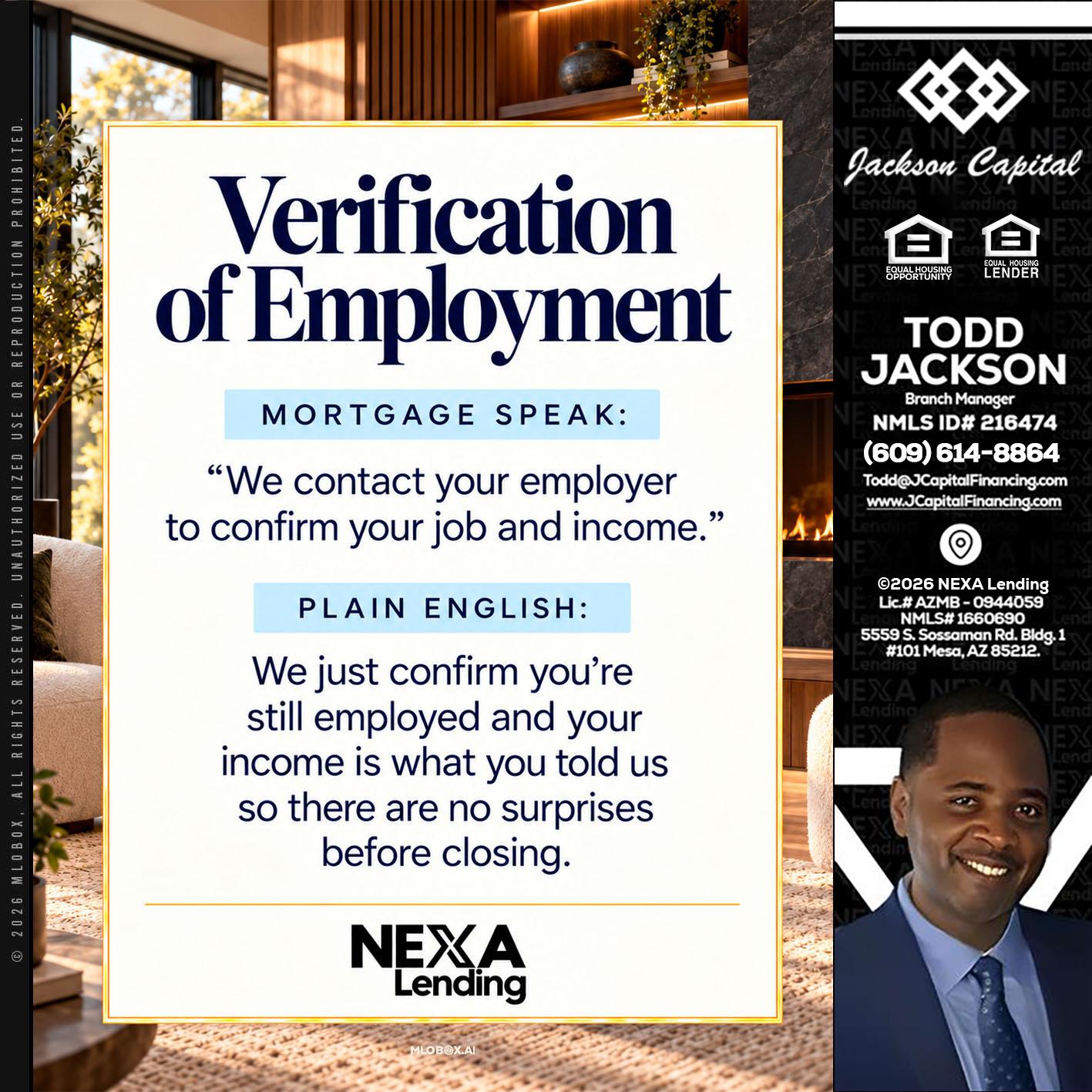 VERIFICATION OF EMPLOYMENT - Jackson Capital -Branch Manager